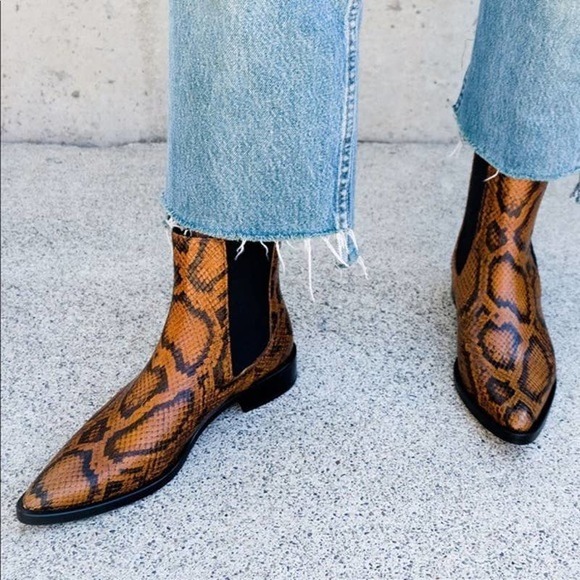 Freda Salvador Shoes - Freda Salvador Brass Brown Snake Print Leather Joan Chelsea Boot Size 7
